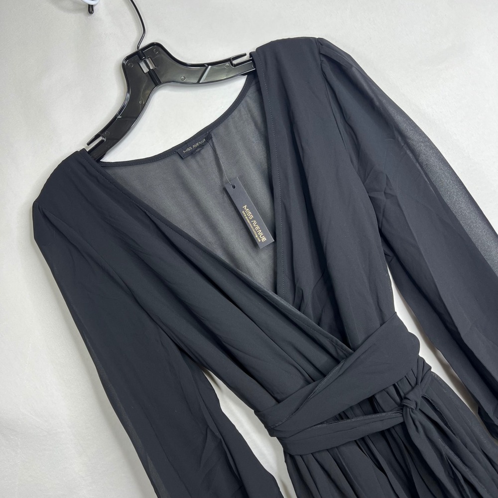 Miss Avenue Black Maxi Dress L Chiffon Overlay High Slits Formal Goth Whimsigoth